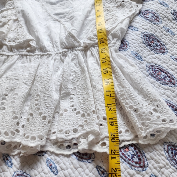LIFE white ruffle eyelet shirt embroidered bohemian size S - Picture 5 of 7